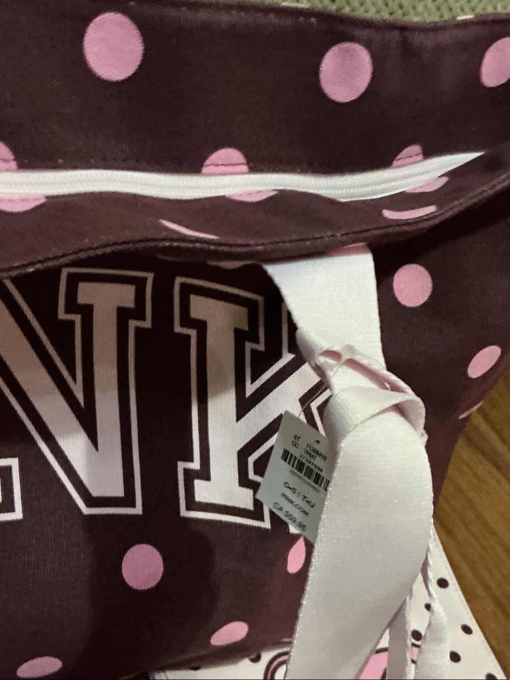 PINK Victoria's Secret Brown Tote with Pink Polka Dots and Matching Pouch nwt - Picture 8 of 8